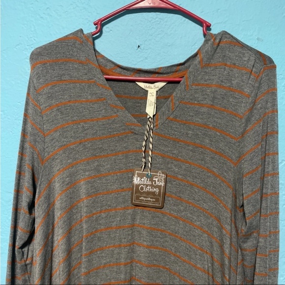 Matilda Jane Modal Swing Tunic Gray Orange Striped Windsong Flowy Womens Medium - Picture 3 of 6